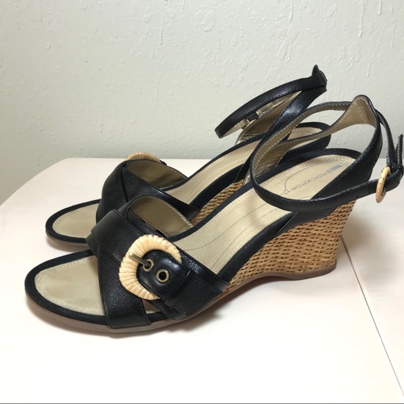 Rockport Woven Wedge Heel Sandal Black Size 10 - Picture 2 of 8